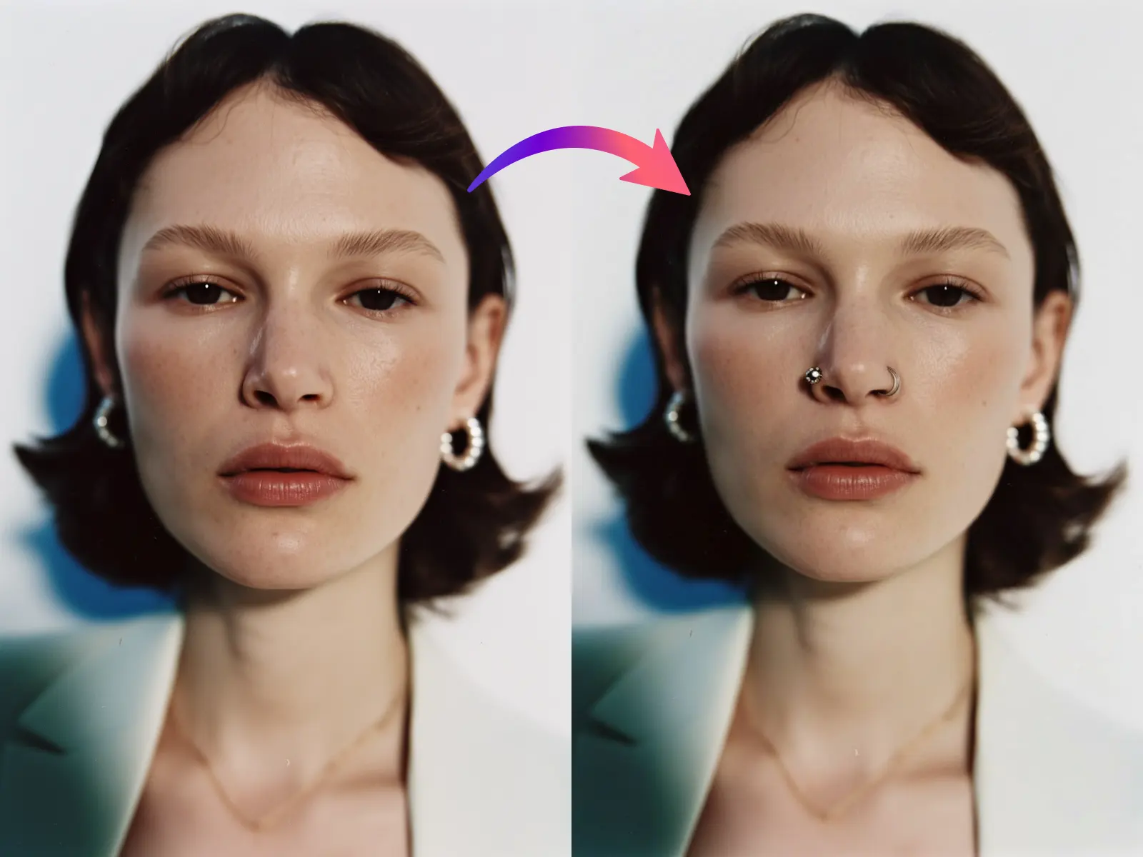 Nose Piercing effect with nano banana