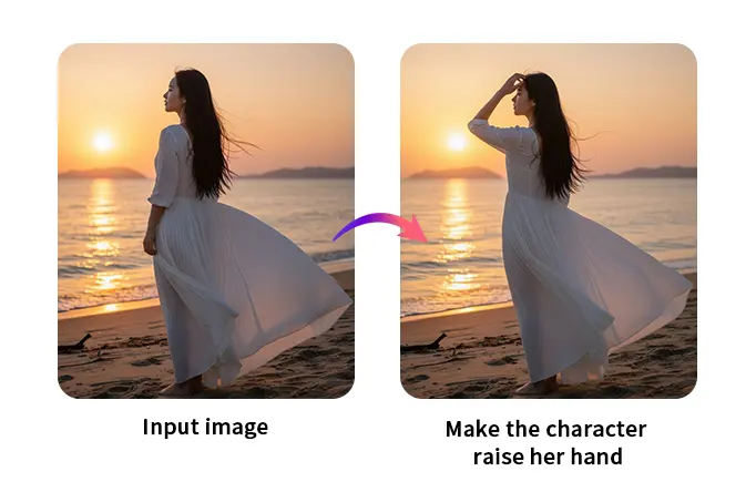 nano banana ai make character in image raise her arm