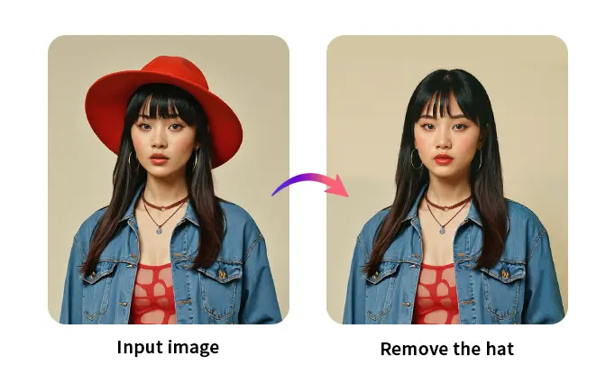 nano banana ai remove the hat of the girl in the picture