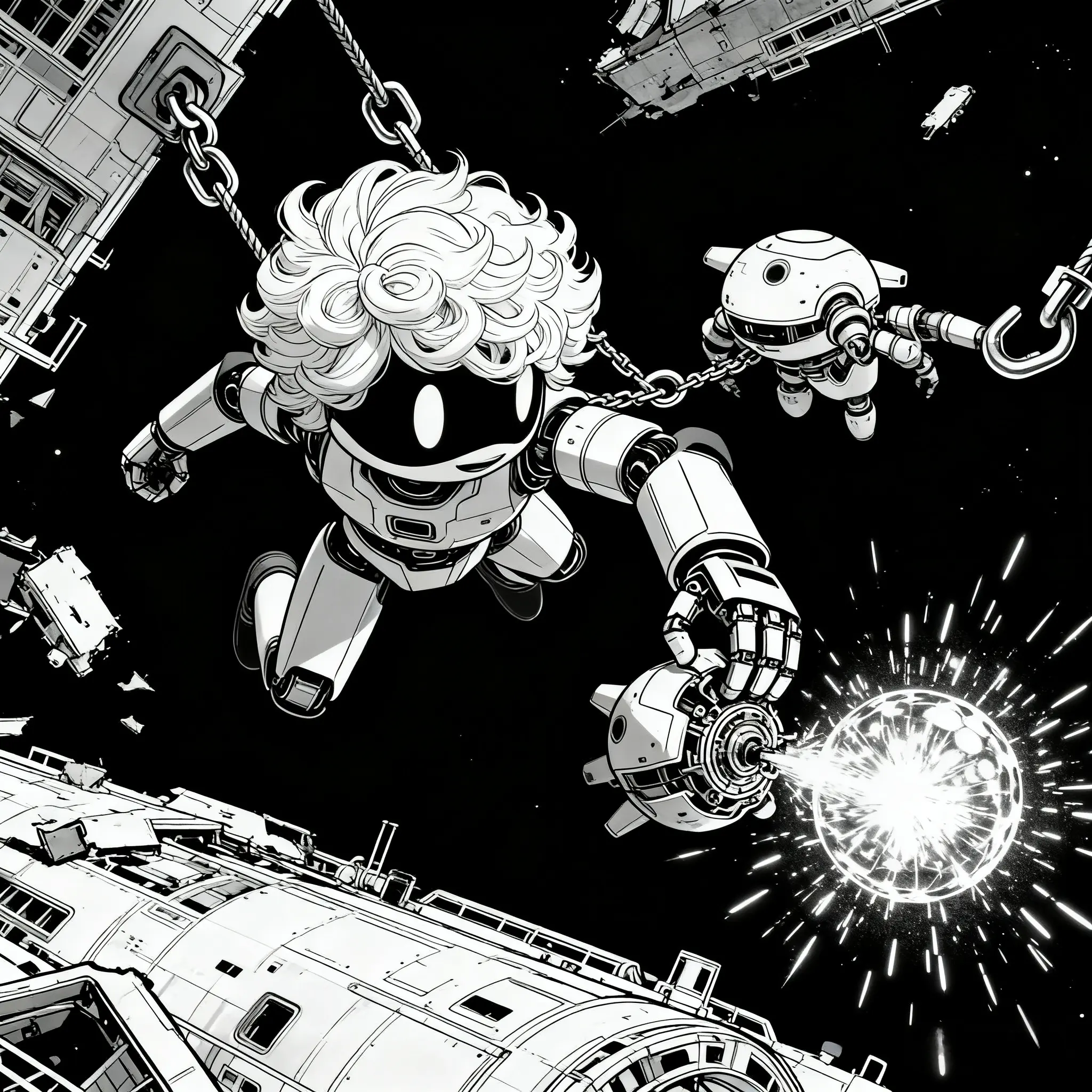 murder drones j disabling drone zero gravity space station comic art 