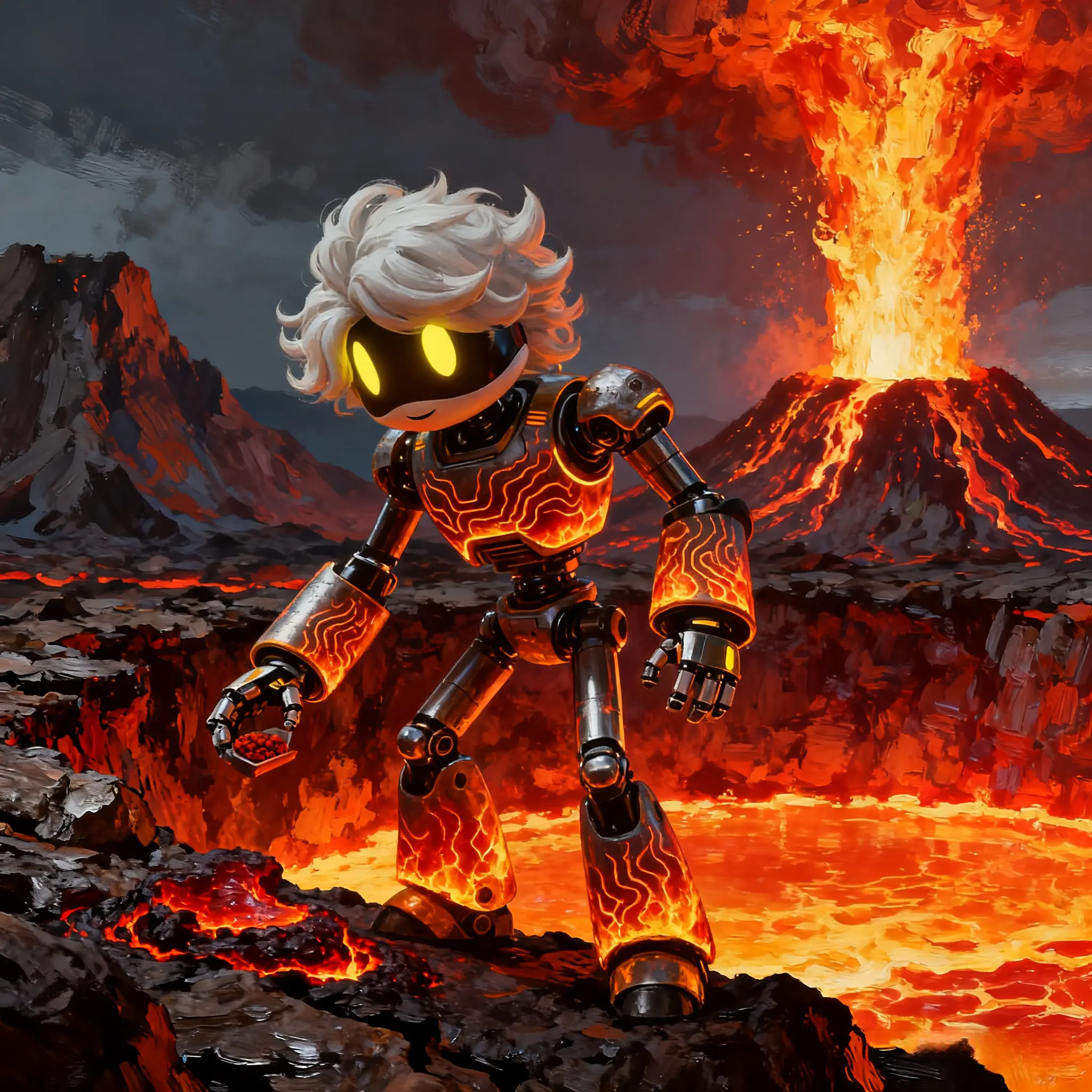 murder drones v collecting lava sample impasto volcano eruption