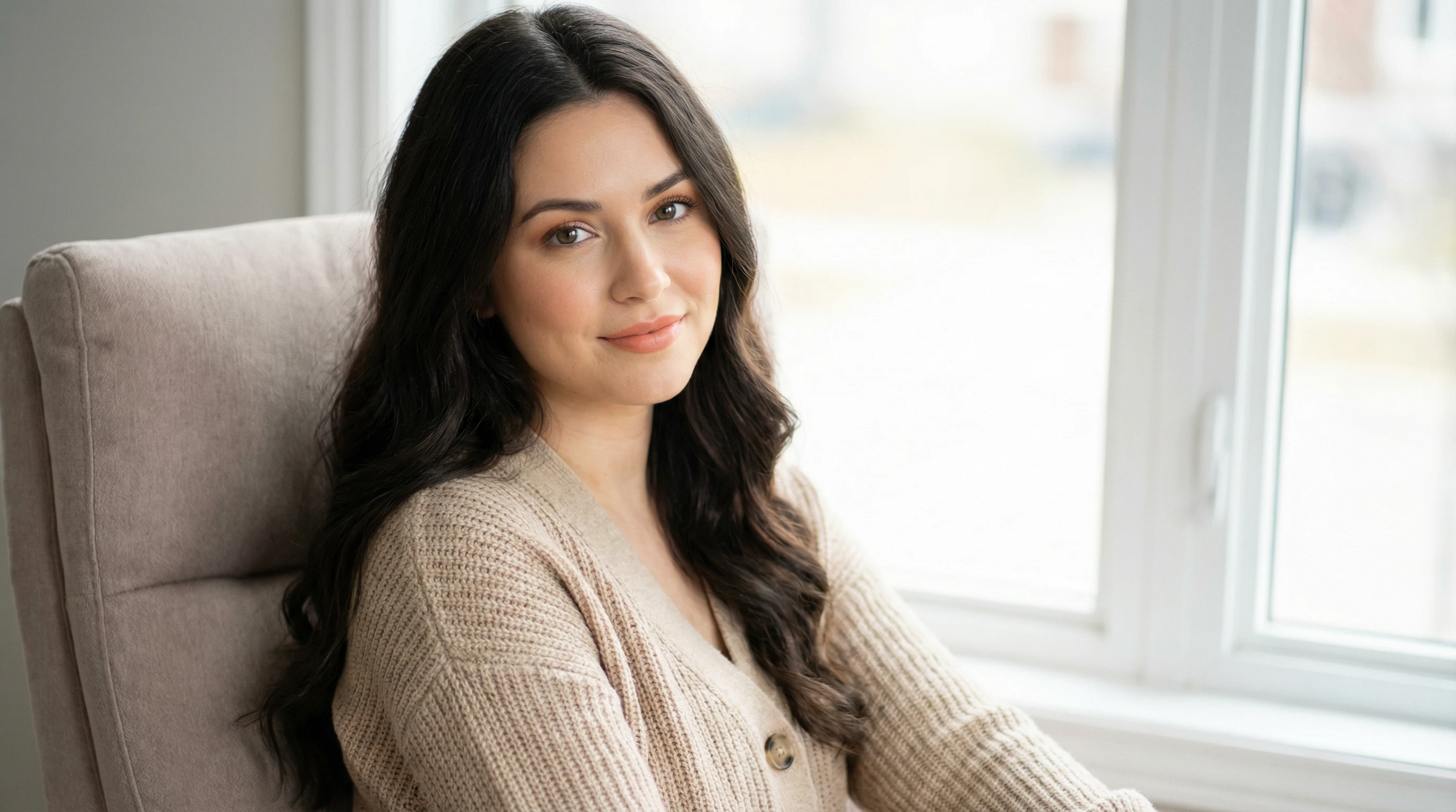 Portrait of a smiling young woman with dark hair.
