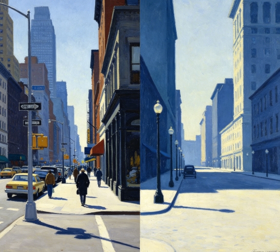 New York street to Edward Hopper painting style swap.