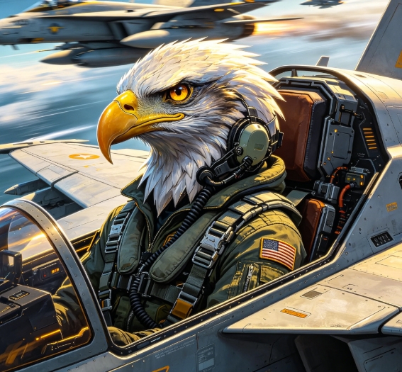 Bald eagle head fighter pilot character swap.