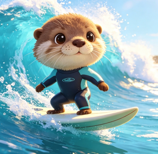 Otter head surfer character swap on surfboard.