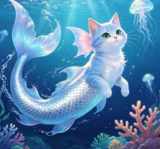 Cat head mermaid tail body swap.