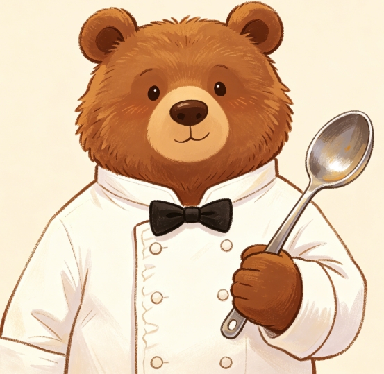 Brown bear head chef character swap with spoon.