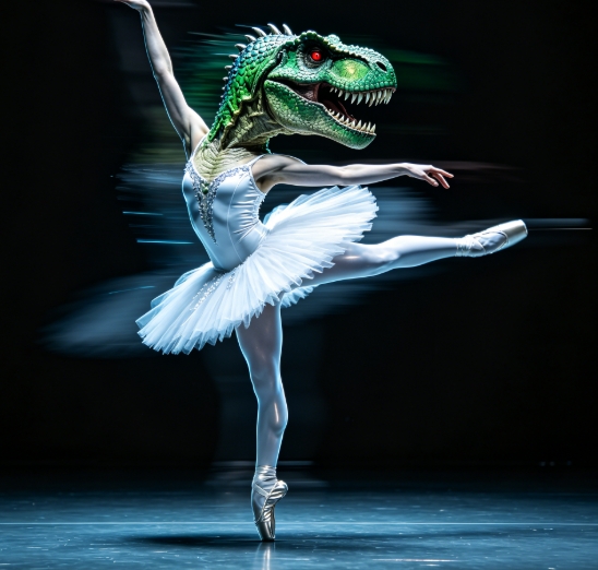 T-Rex head ballerina body swap.