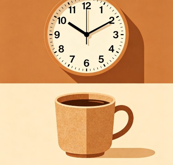 Wall clock and coffee cup split top and bottom merge.