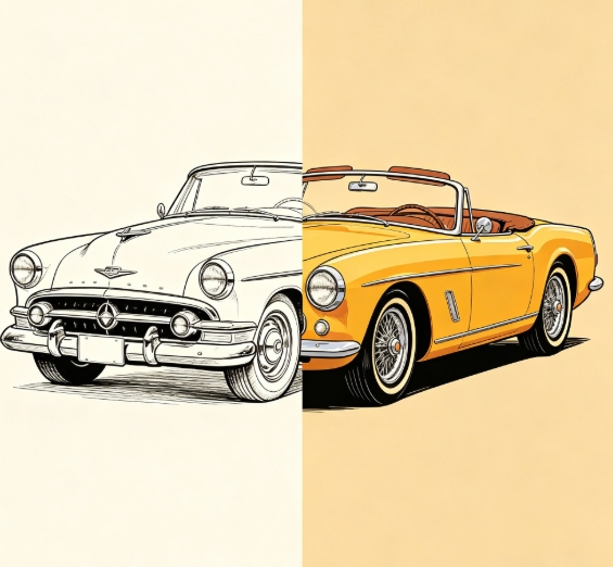 Vintage convertible line art auto coloring.