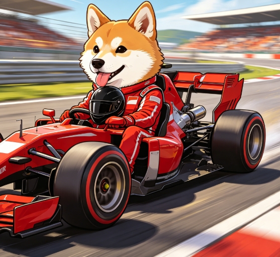 Shiba Inu head F1 racer body swap.
