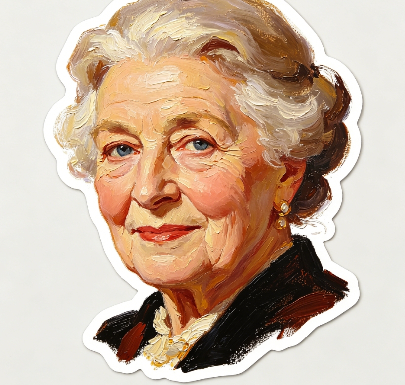 Oil painting elderly woman face sticker