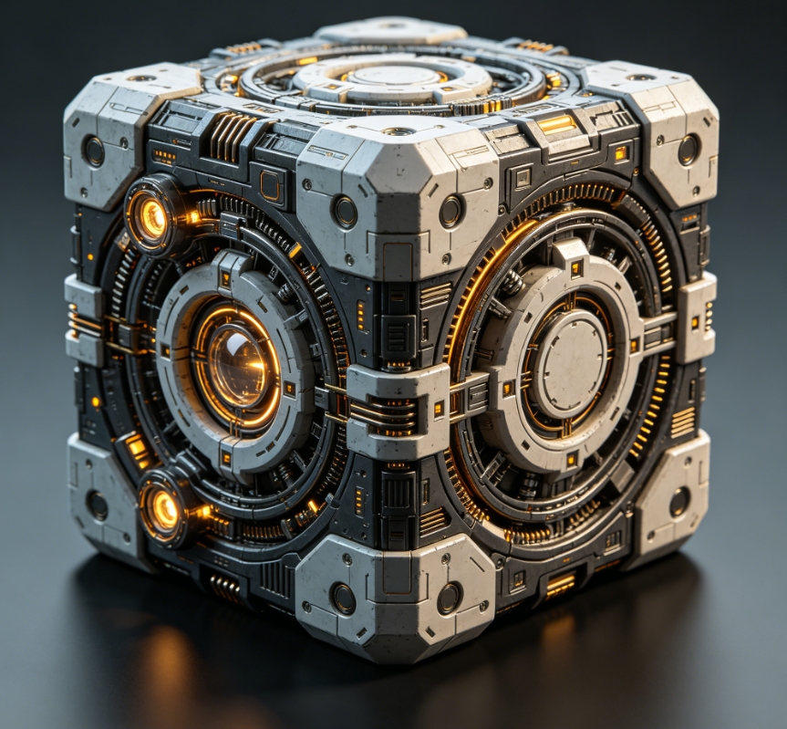 Sci-fi glowing mechanical energy cube 3D model
