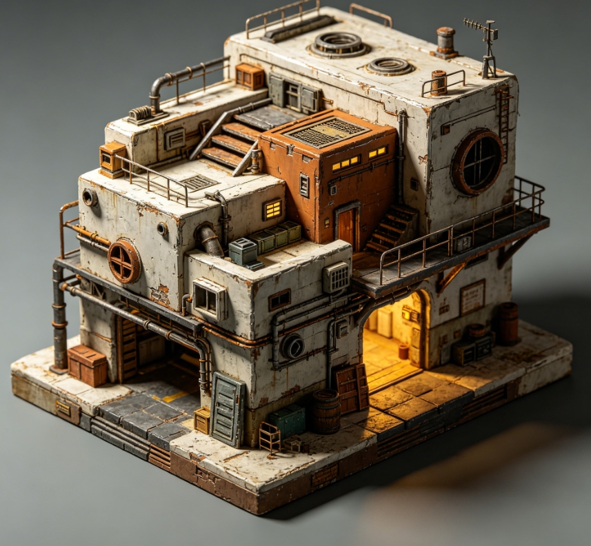 Post-apocalyptic industrial building 3D model