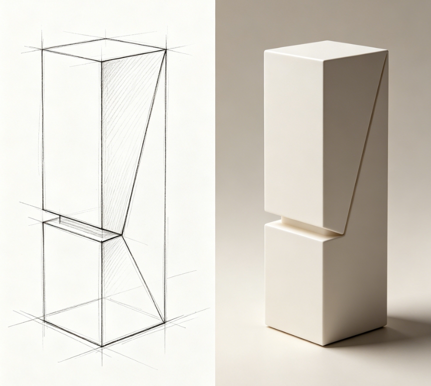 Geometric cut sculpture sketch to 3D render