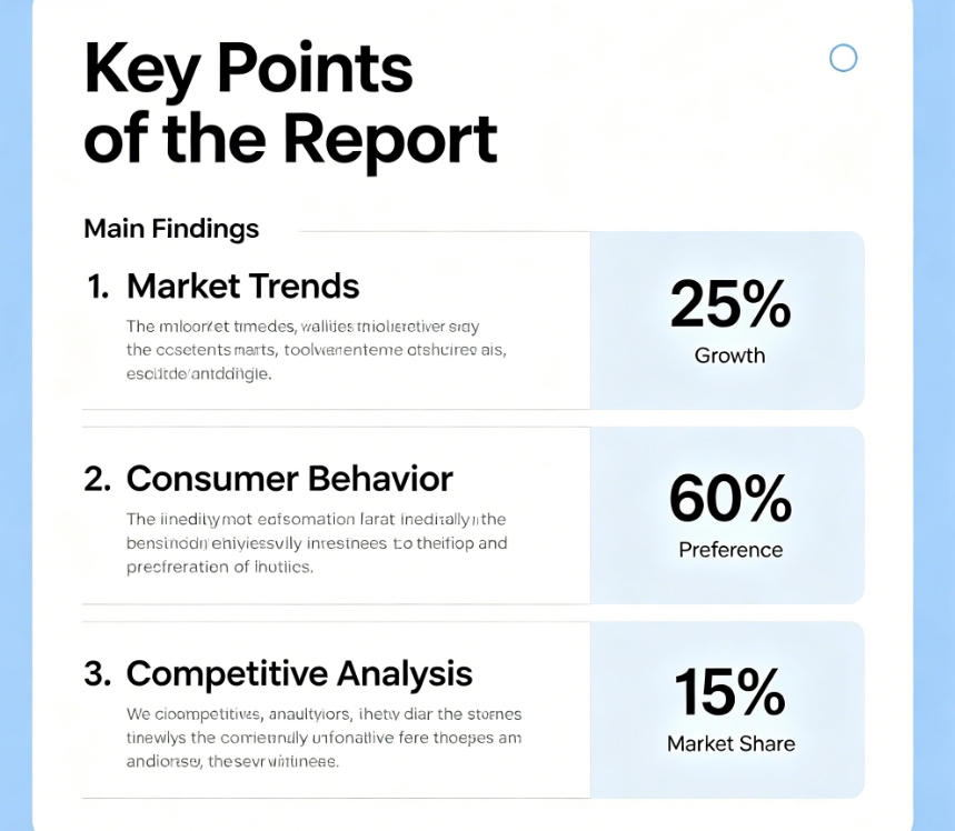 Report key points text to data card infographic