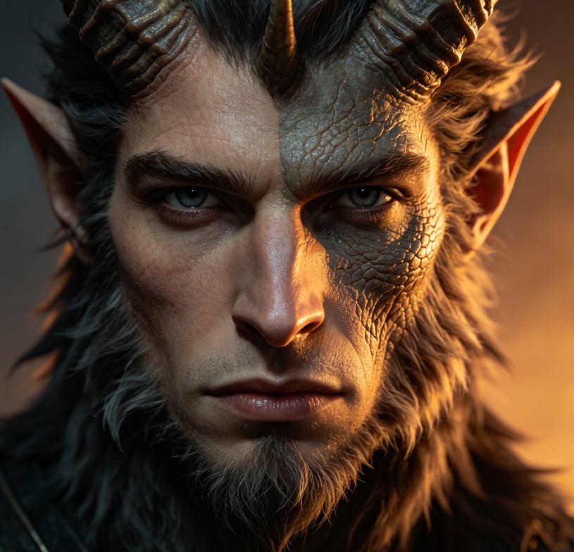 Human and fantasy demon hybrid face morph