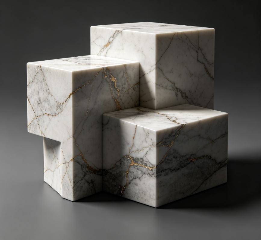 Marble geometric sculpture with gold veins 3D model