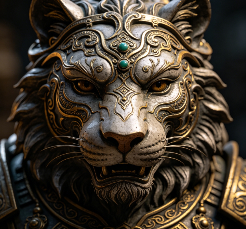 Ornate tiger warrior bust 3D model