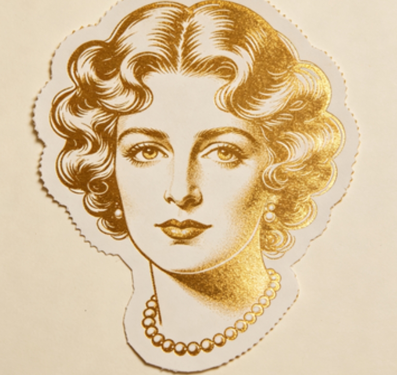Vintage gold foil female face sticker