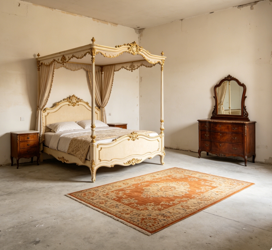 French vintage empty bedroom staging