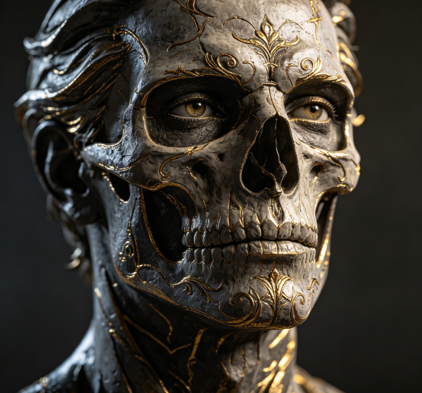 Dark gold filigree skull sculpture 3D model