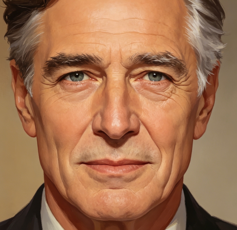 Middle-aged man oil painting style face morph