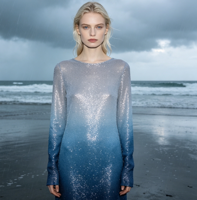 Gradient sequin long sleeve ocean dress