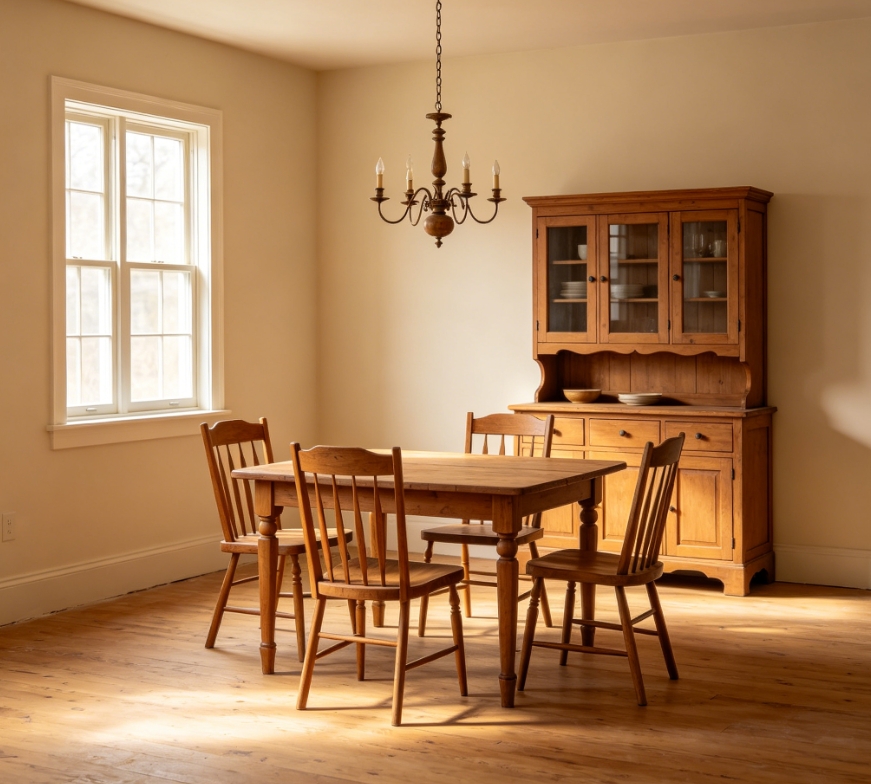 American country empty dining room staging