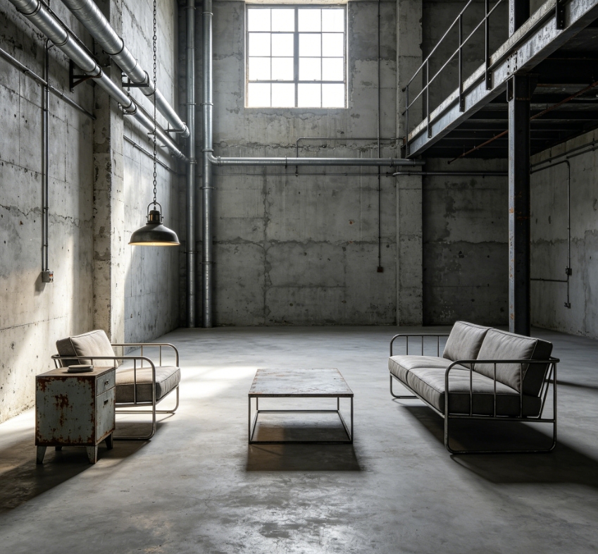 Industrial loft empty living room staging