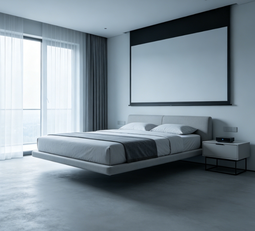 Modern minimalist empty bedroom staging