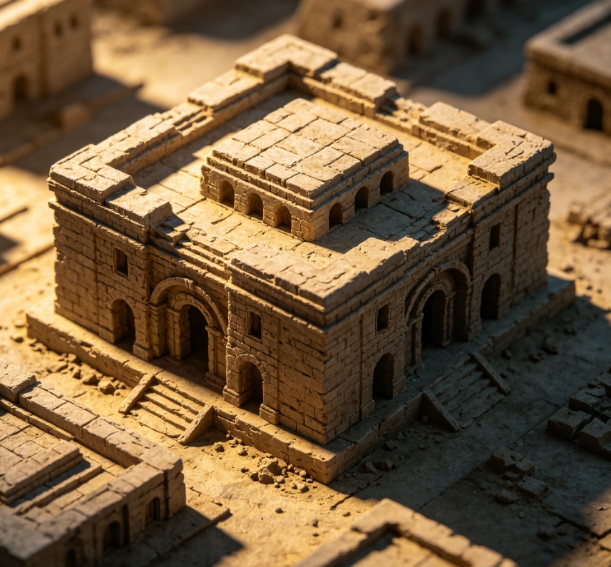 Ancient stone building miniature 3D model