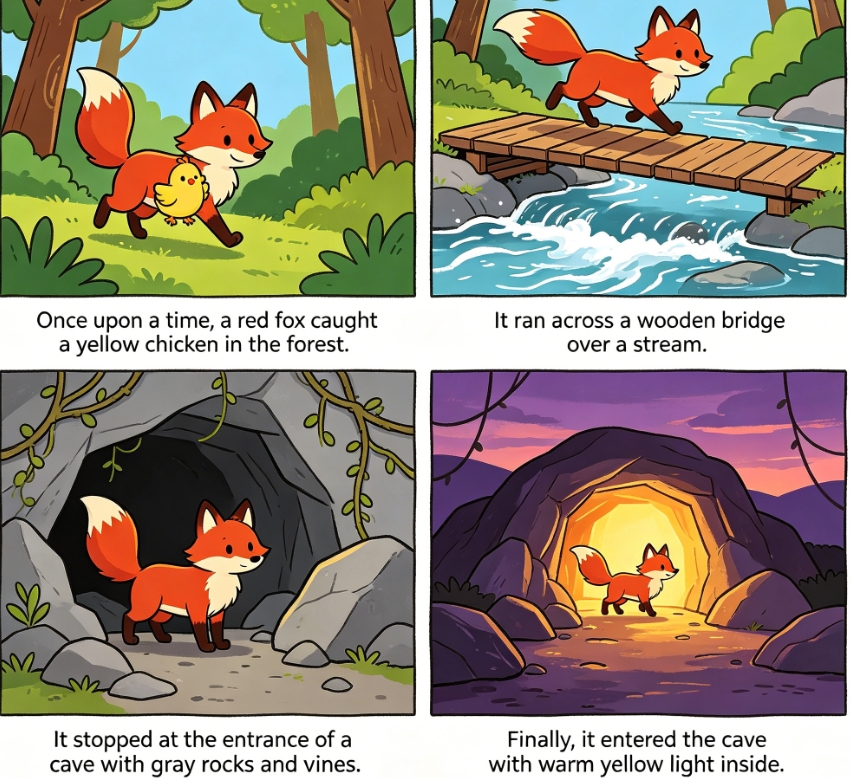 Fox and chicken 4-panel children's comic