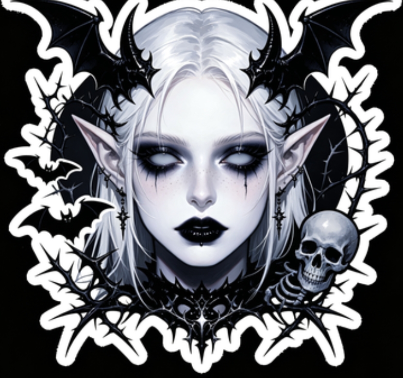 Dark gothic elf female face sticker