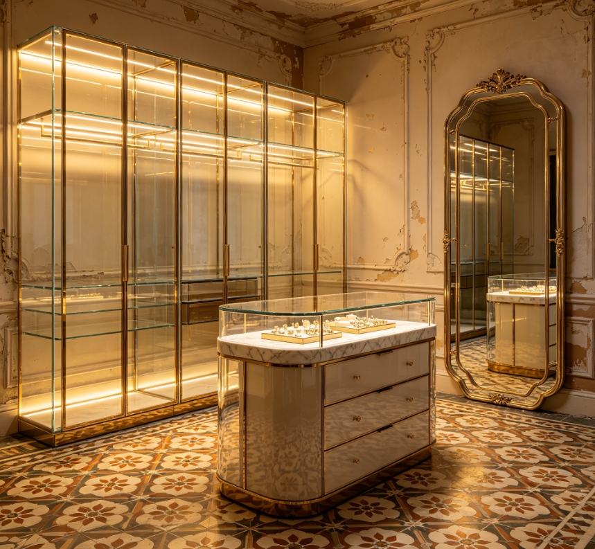 French luxury empty jewelry store staging