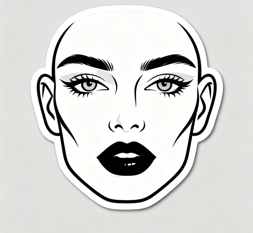 Black and white line art female sticker