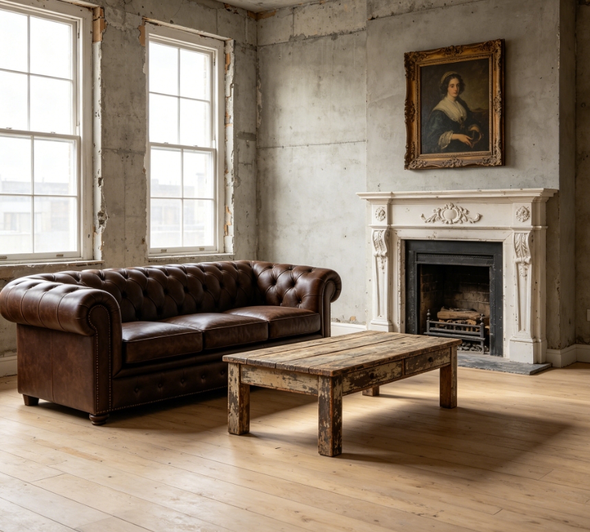 AIndustrial style empty living room staging