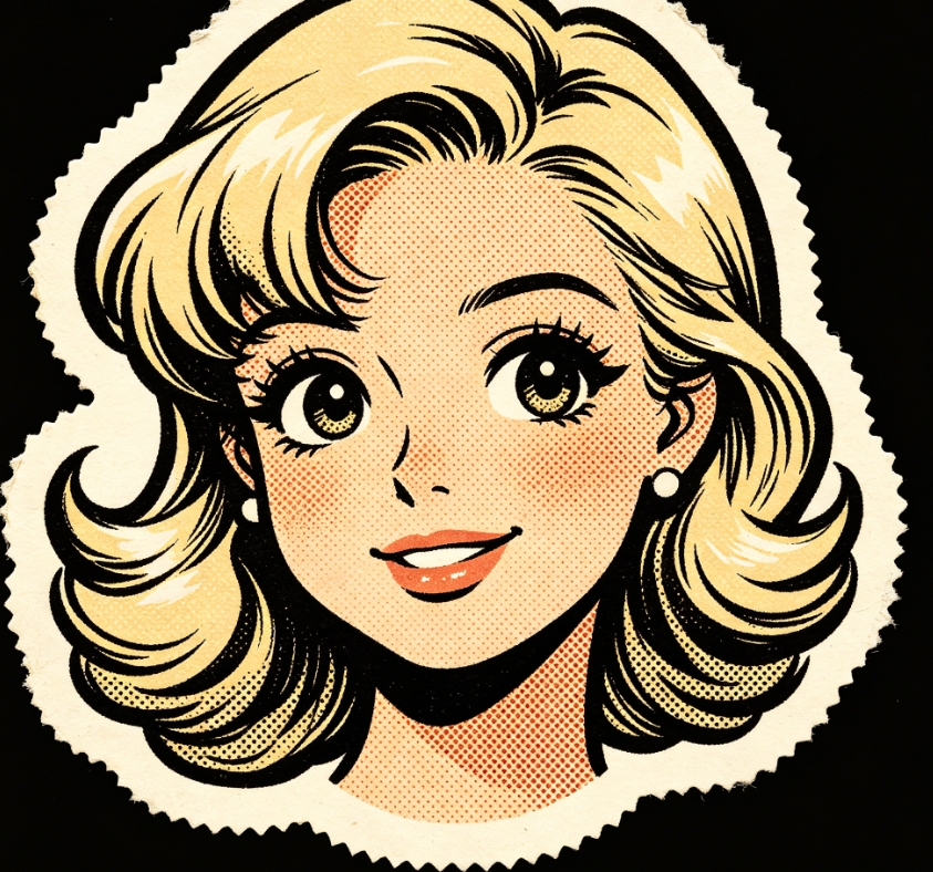 Vintage comic blonde girl face sticker