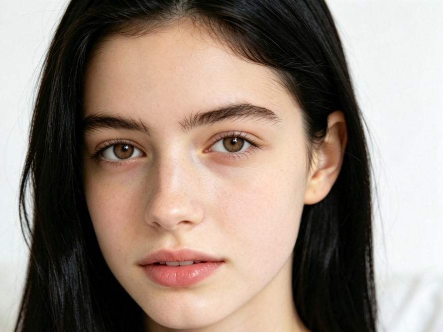 AI brown eye filter effect with natural light brown eyes, retaining original facial features and background, soft warm light brown iris, gentle gaze realistic portrait