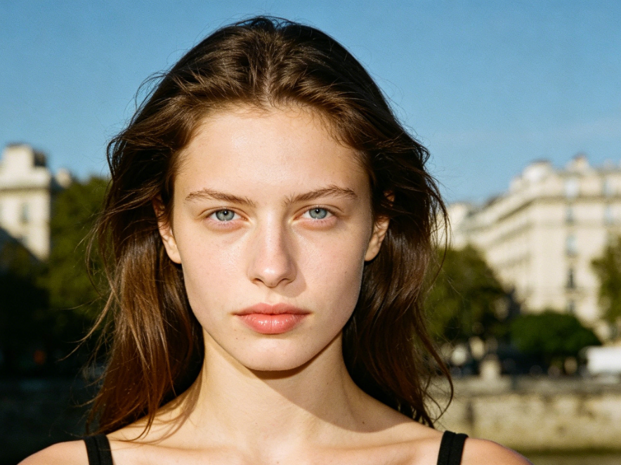 Fixed 4:3 ratio portrait of European and American female, original natural facial features, pale natural eyebrows, unchanged hairstyle and posture