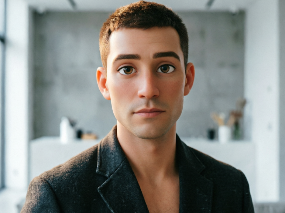 A Pixar-style 3D cartoon character keeping the same clothing and hairstyle, with饱满 rounded contours and cinematic visual quality.