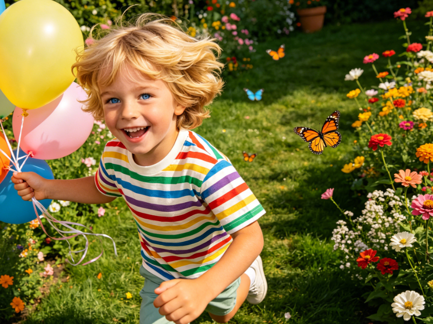 Centered portrait of European child with lively natural expression, full of childlike charm