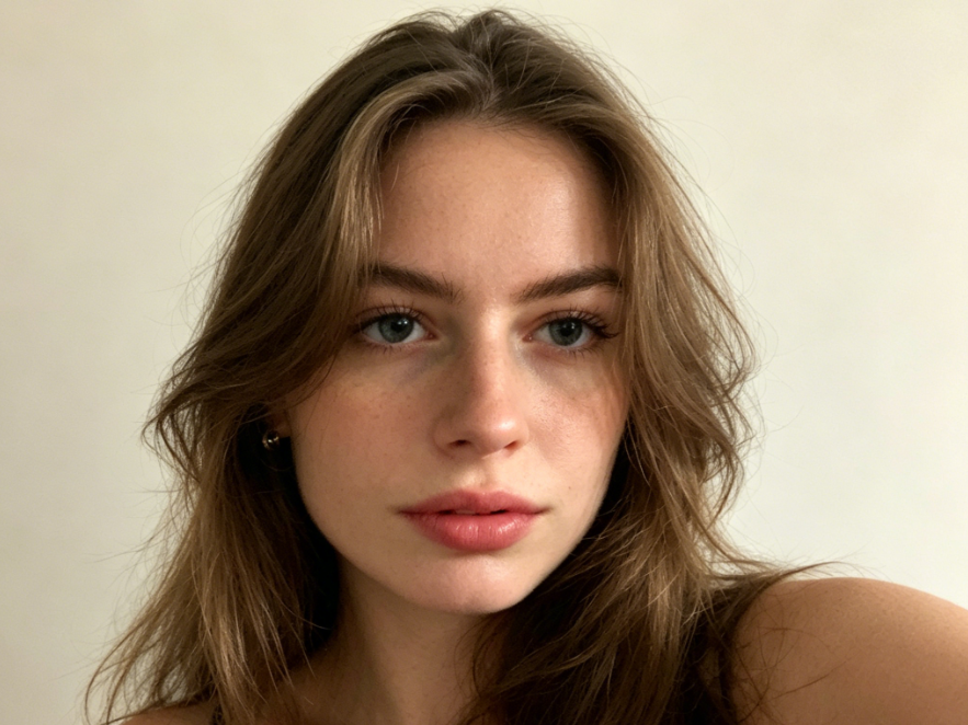 AI-sharpened Caucasian selfie, clear skin texture and hair details, sharp eye catchlights, no halos around edges, improved overall texture, 4K high definition