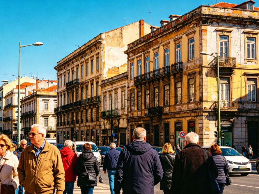 The same city street photo with AI 1980s filter applied, high-saturation retro contrasting colors, heavy film grain, slight image softening, replicating 1980s nostalgic city film style, 4:3 aspect ratio
