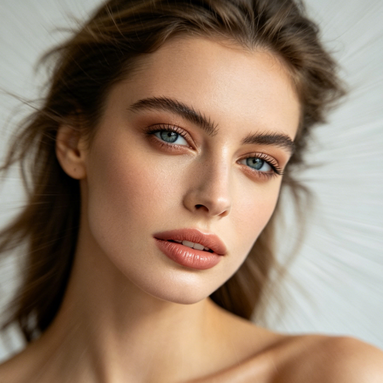 Portrait with radial motion blur, sharp focus on face, radial blurring outward, cinematic atmosphere