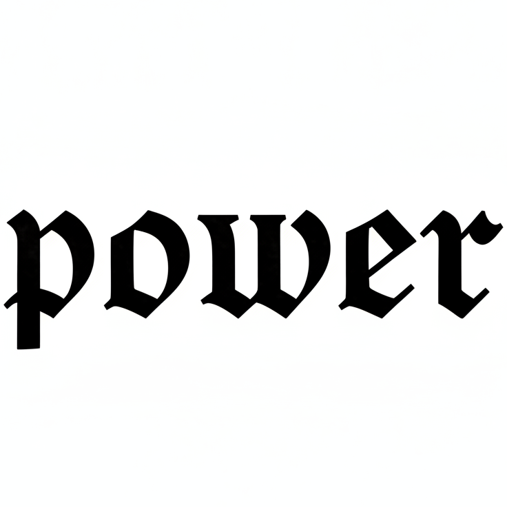 Black Gothic-style “POWER” with sharp, blade-like edges and flame-like spikes, conveying dark, mysterious, and oppressive power.