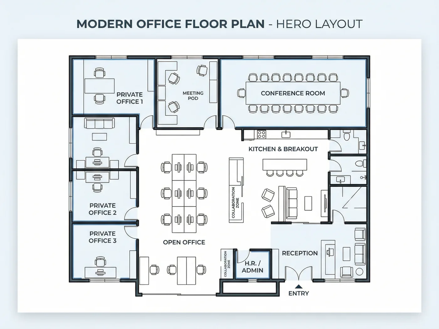 Modern office floor plan and workspace layout preview