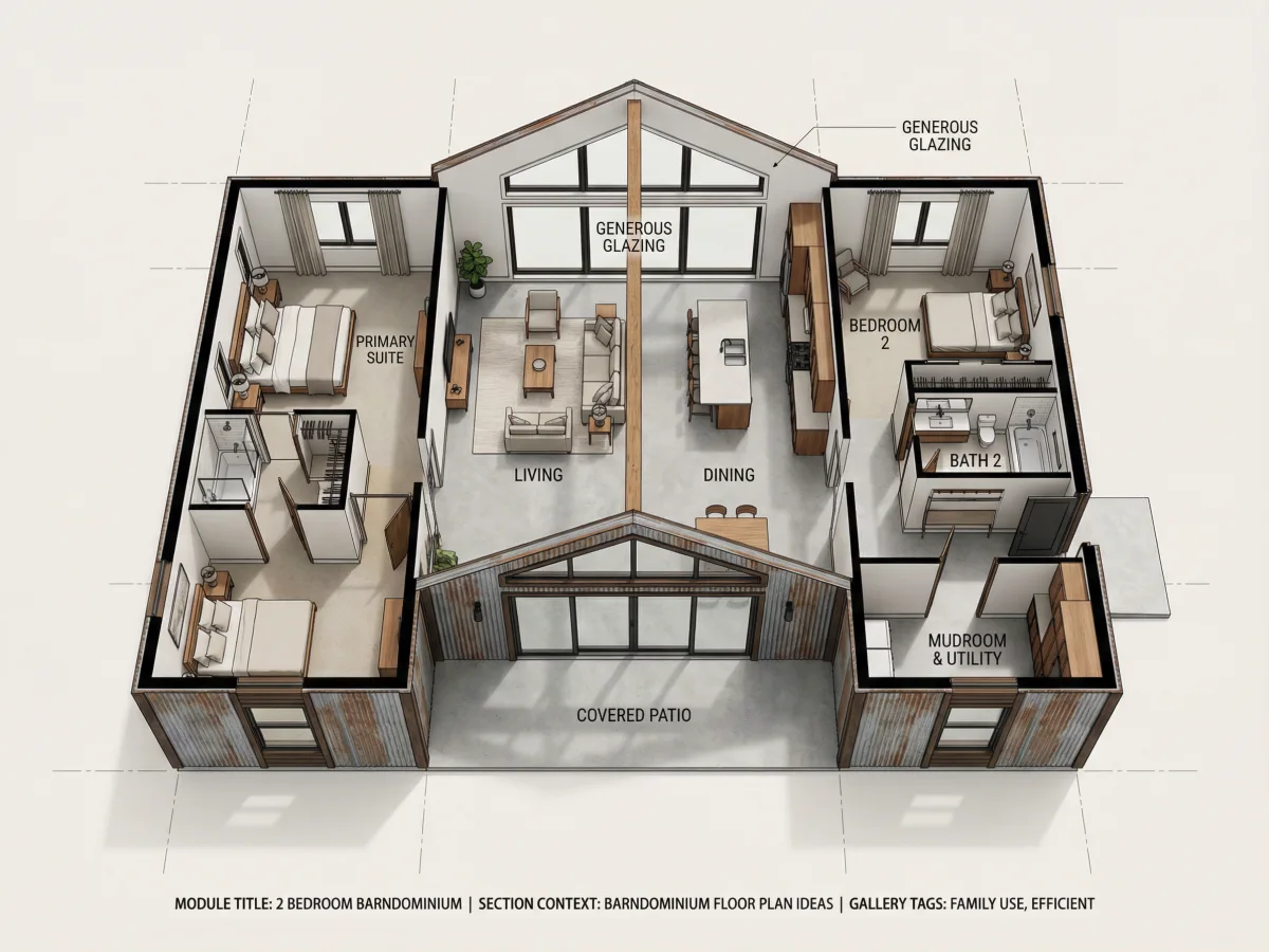Barndominium de diseño vanguardista con forma inspirada en graneros y amplios ventanales