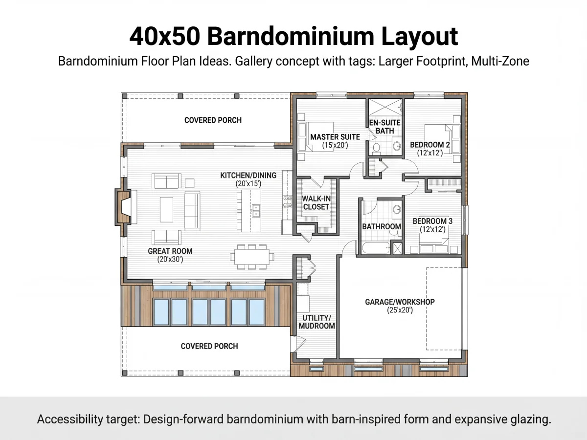 Barndominium de diseño vanguardista con forma inspirada en graneros y amplios ventanales