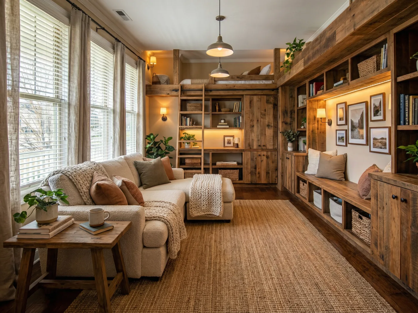 Bright tiny home interior after AI redesign